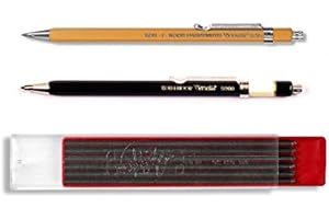 Koh-I-Noor 5900, Toisen d'or e Versatil 5201, Portamine in metallo con temperino per mine da 2 mm, set da 2, colori nero e giallo 2 Stifte + Minen Gelb