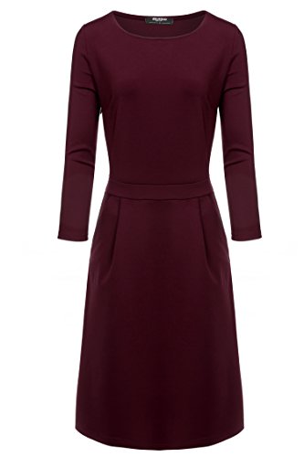 Zeagoo Damen Casual 3/4 Ärmeln Kleid Etuikleid A-Linie Kleid Rundhals