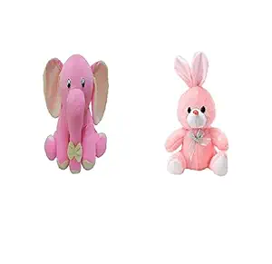 Future shop Soft Toys Combo of Pink Elephant & Teddy Bear Stuffed Plush Lovable Huggable Toy for Kids & Children Playing Birthday Gift Present (Pack of 2 , Multicolor) Design -4
