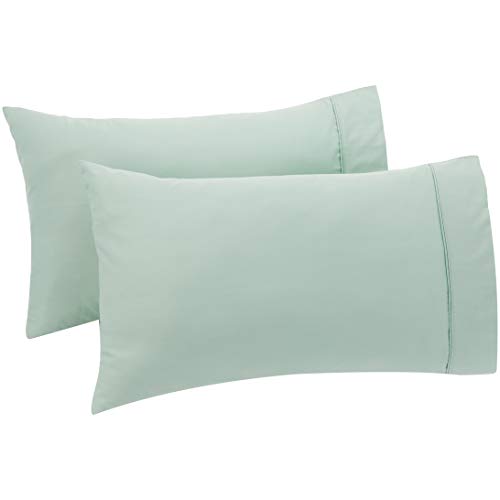 AmazonBasics Taies d'oreiller en satin de coton anti plis 400 fils/cm² Vert mousse
