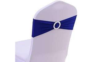 CNFQ 50 PCS Noeuds de Chaise Elastique Pas Besoin d'être Lié Décor Mariage Fête Baptême (Bleu Royal, 50)