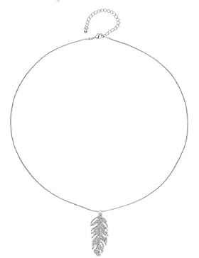 Front Row Silver Colour Crystal Leaf Pendant on Chain of Length 40-47cm