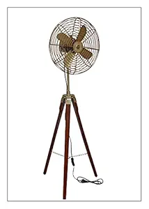 antique fan with wooden tripod stand