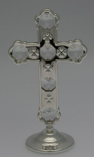 Crystocraft Keepsake Gift Ornament - Silver Cross with Swarvoski Crystal Elements