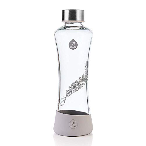 EQUA Glasflasche Feather 0,55l - Trinkflasche aus Borosilikatglas 550 ml - Designer Flasche für unterwegs - Sportflasche