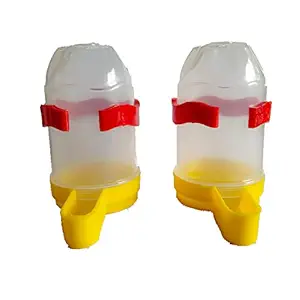 Pets Wizard - Cage Combo Thread Type Lock Bird's Water and Food Feeder (Pack of 2) 300 ML - Yellow Colour (300 ML Pack of 2 Pcs)