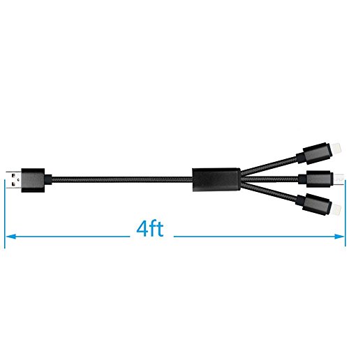 Fone-Case (Black) 3 in 1 Ladekabel Nylon geflochten Mehrere USB – Lead 1 Meter Länge mit Blitz Kabel / reversible Typ C / Micro USB – Anschluss für Sony Xperia XA (2017) - 5