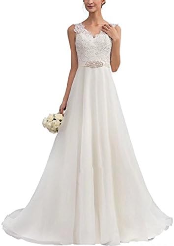 BEIJG Wedding Dresses for Bride A-Line V-neck Organza With Beading Bridal Gowns Ivory/White