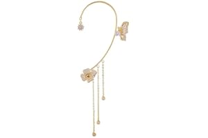 BSLVWG 2 pendientes de orejas, pendientes de puño de mariposa plateado pendientes de orejas de mariposa sin perforación pendientes de dama con borlas de flores