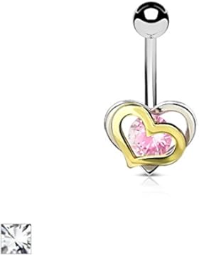 Paula & Fritz® Bauch-nabelpiercing Bananabell Bauch-piercing Edelstahl Chirurgenstahl 316L Doppelherz Gold, Silber...