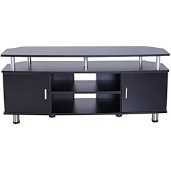 Homcom Meuble Banc TV Design Contemporain Multi-rangements : 2 Portes Niche Centrale étagère Grand Plateau 120L x 40l x 52H cm Noir chromé