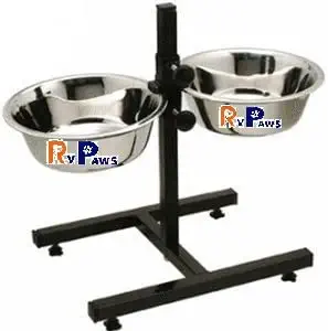 RvPaws Adjustable Feeding Stand H Type with 2 Stainless Steel Dog Bowls. (Medium)