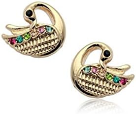 18ct Gold Finish Swan Stud Earrings with Swarovski Crystals