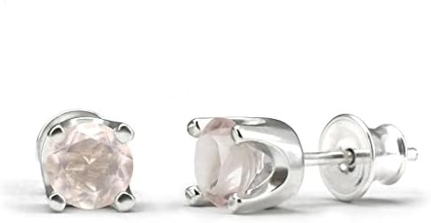 Natural Rose Quartz Gemstone Stud Earrings 2g 925 Sterling Silver 15mm