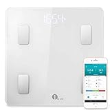 1 BY ONE  Smart Body Fat Scales, Body Composition Analyzer Bathroom Digital Weight Scale with Android iOS App, Sync Data with Apple Health, Google Fit & Fitbit APP - White