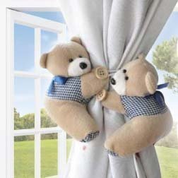 Cute Teddy Bear Curtain Tie Backs 2Pc Set baby nursery -Light Coffee Colour