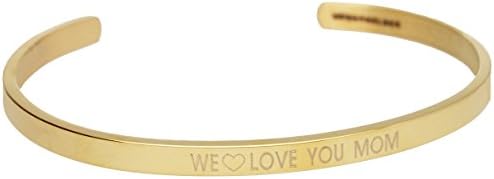 'Urban Heroes – with message Bangle – Women's Jewellery Mothers Day Family – Adjustable Stainless Steel Bracelet Engraved with I Love You Mom/ – Gold in Rose Gold or Silver "We Love You Mom We Love You Mom - Gold