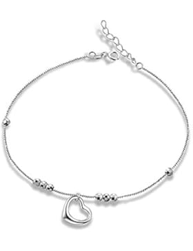 Bo&Pao Fußkettchen Herz Damen Mädchen Kugel Fußkette aus 925 Sterling Silber 24 cm