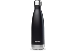Qwetch - Bouteille Isotherme Noir 500ml - Gourde Nomade Inox - 24h Froid et 12h Chaud - Etanche, Sans BPA & Réutilisable - Gourde isotherme pour Sport, Voyage, Bureau, Randonnée
