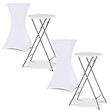 IDMarket - Lot de 2 Tables Hautes 105 cm Pliantes + 2 Housses Blanches