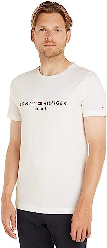 Tommy Hilfiger Uomo T-Shirt Maniche Corte Core Tommy Logo Scollo Rotondo, Bianco (Snow White), S