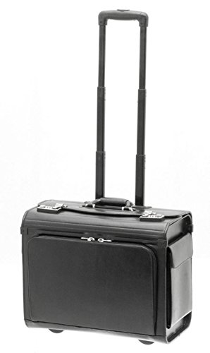 Preisvergleich Produktbild Stanford - Echt Leder Pilotenkoffer - Pilotentrolley - Notebookfach 15" - 46x37x23cm - Organizerfach - schwarz