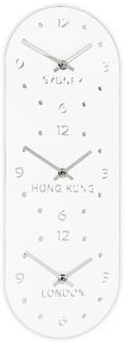 Roco Verre Acrylic Time Zone Clock White (H45cm x W16cm Vertical Triple Dial)