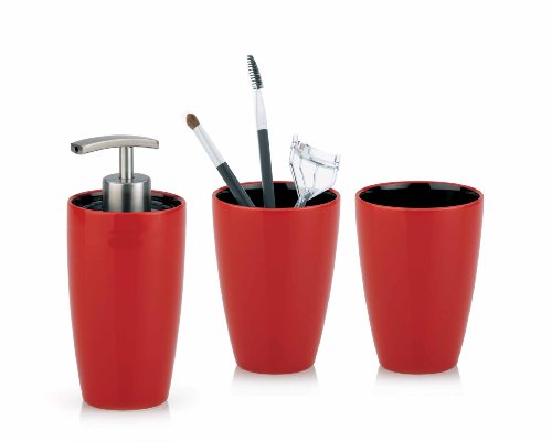 Kela 390106 Badset Atlanta aus roter Keramik 3-teilig - 2 Becher + Seifenspender