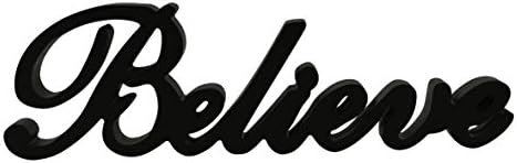 CVHOMEDECO.Matt Black Wooden Words Sign Free Standing "Believe" Desk/Table/Shelf/Home Wall/Office Decoration Art, 14.25 x 4.25 x 1 Inch