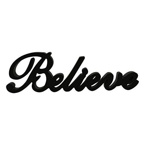 CVHOMEDECO.Matt Black Wooden Words Sign Free Standing "Believe" Desk/Table/Shelf/Home Wall/Office Decoration Art, 14.25 x 4.25 x 1 Inch