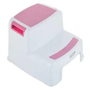 Lsarimo Two Step Western Toilet Sturdy Stool for Kids, Toddler and Adult | Potty Training Stool for Bathroom with Side Handles (Pink)