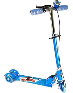 LIVANA Scooter for Kids 3 Wheeler Foldable Kick Skating Cycle with Brake and Bell, LED on Wheels and Height Adjustable for Boys for 3-7 Years