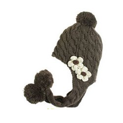 WMA Coffee Toddlers kids Flower Hat Knitted Beanie Cap Winter Pom-Pom Earflap Cute