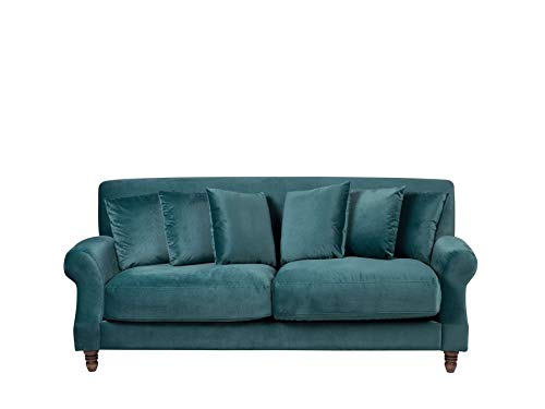 Beliani Canape 3 Places Eike Velours Bleu Paon Beliani