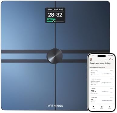 Withings Body Comp - Bilancia pesapersone digitale WiFi con analisi completa: peso, grasso corporeo e muscolare, acqua e tracciamento cardiovascolare, impedenziometrica, nero