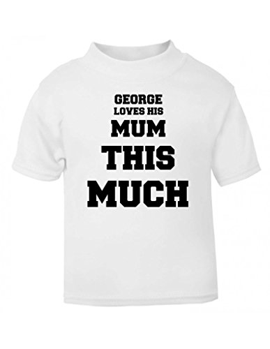 Personalised Name Loves His Or Her Mum This Much Stacked Text Custom Kids T Shirt Toddler Sizes Childrens Top