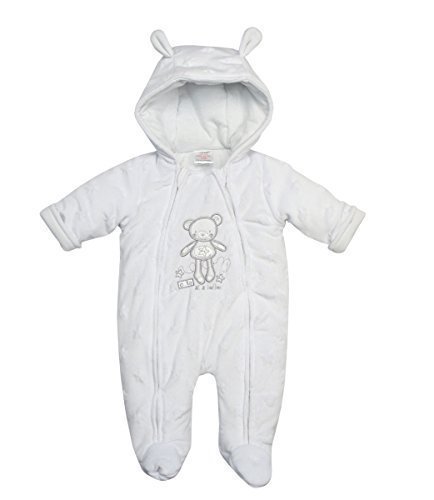 STYLE MIXX Baby Girls Boys Bear Hooded Ski Suit Snowsuit Pramsuit All In One Coat Jacket (3-6 MONTHS, WHITE TEDDY 15C209)