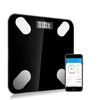RAKITIC Bluetooth Electronic Thick Tempered Glass LED Display Electronic Digital Personal Bluetooth Bathroom Health Body,Health & Personal Care Weight Scale for Human Body (BLACK)