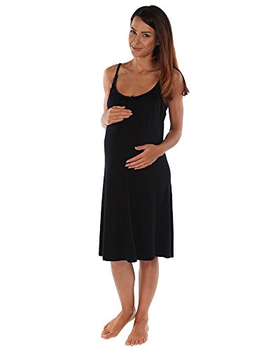The Essential One - Luxury Lace Trim Stappy Maternity Nursing Nightie - Black - Small - EOM173