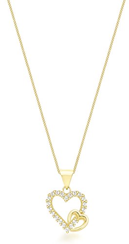 Carissima-Gold-Kette-Mit-Anhnger-9k-375-Gelbgold-Zirkonia-Doppeltes-Herz-46cm