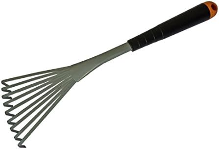 Jardinion Hand rake, gardening, metal pulleled plastic handle, professional garden tool outdoor plants Silver ST