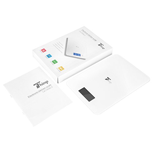 Thinp digitale Küchenwaage, elektronische Waage mit Bluetooth für Vermessung von Gewicht, Energie, Protein, Lipid, Kohlenhydrate, Faser, Cholesterin, Vit B6 und Kalzium,bis zu 5KG, hergestellt aus gehärtetem Glas,Garantiezeit von 2 Jahr - 7