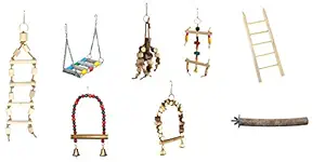 KSK 8 Pack Bird Parrot Chewing Swing Toys Set, Bird Hanging Bell Perches, Parrot Hammock Wooden Cage Stands for Small Parakeets, Cockatiels, Conures, Love Birds, Finches.