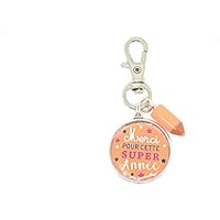 un porte clé, bijou de sac argenté "merci pour cette année" pour atsem, maîtresse, maître...