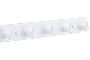 QNIIAED Coat Hooks Wall Mounted,Multipurpose Modern Stainless Steel Screw in Door Hook Metal Heavy Duty Coat Rack Row of Hook Hanger Towel Robe Clothes Hat Hook for Bathroom(White 5 Hooks)