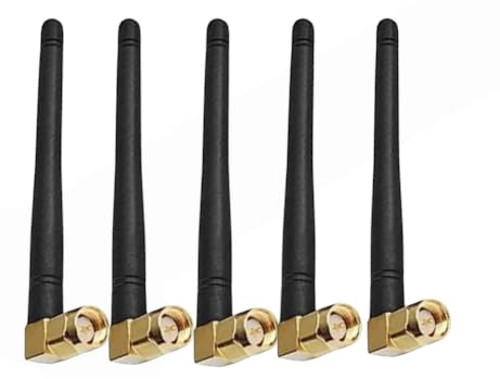 NISTECH 5dbi Whip with SMA Male Right Angle 2.4Ghz 5GHz Omni Rubber Duck (Pack of 5) Whip Antenna WiFi Bluetooth Fixed Lightweight Dual-Band Waterproof- 5 pcs.