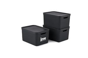 ROTHO Juego de 3 cajas de almacenamiento Jive Dekobox de 16 l con tapa, plástico (PP reciclado), gris oscuro, 3 x 16 l (36,5 x 27 x 27 cm)