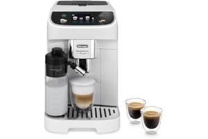 De'Longhi Magnifica Plus ECAM320.60.W, Machine à Café Automatique avec LatteCrema Chaud pour Cappuccino, 4 Recettes, Écran Tactile Couleur, Fonction Tirage Supplémentaire, Fonction x2, Blanc