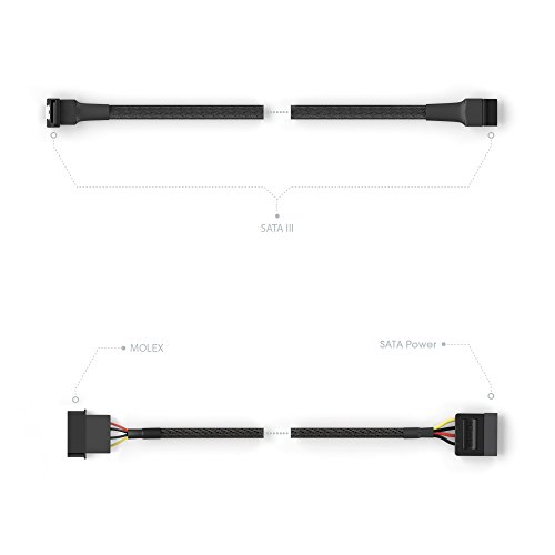 KabelDirekt 4-Pin Molex auf 15-Pin SATA Stromkabel 30 cm + 7-Pin SATA 3 Datenkabel 6 Gbit/s 90° gewinkelt 60 cm - 3