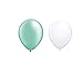 Produktbild DeCoArt. SET PREIS 50 Luftballons je 25 perl hellgrün mint und weiß ca. 28 cm Durchmesser und 50 Ballonverschlüsse Polyband weiß sowie ein weißes Aufblasventil sowie ein DeCoArt.Infoblatt